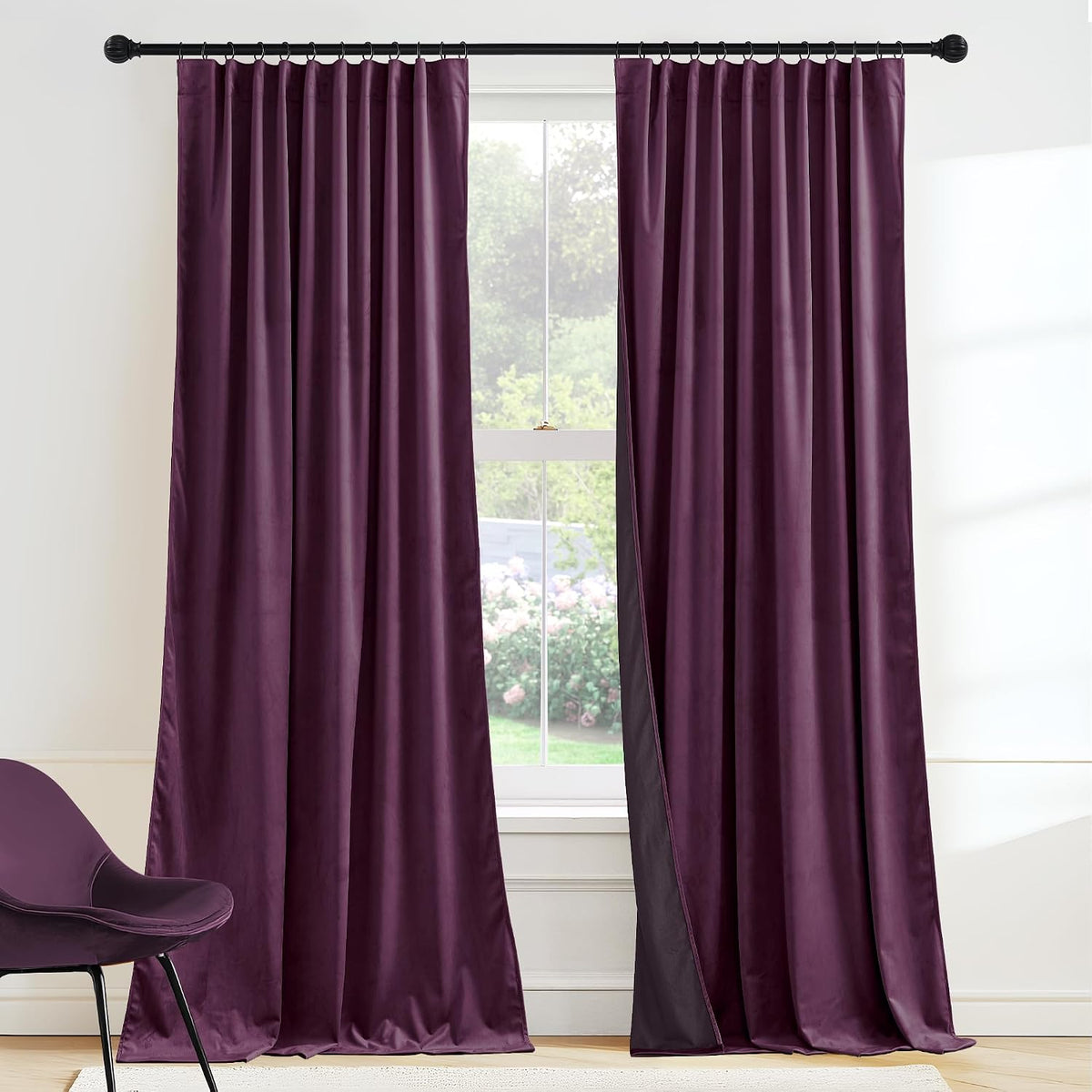 RYB HOME Purple Velvet Blackout Curtains 90 inches for Bedroom Living Room