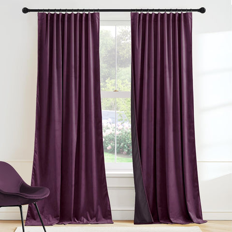 RYB HOME Purple Velvet Blackout Curtains 90 inches for Bedroom Living Room