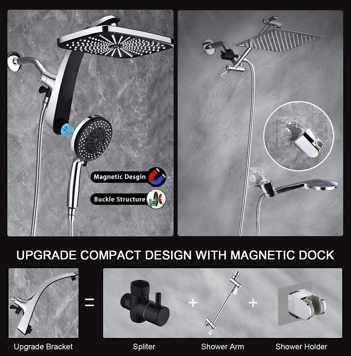 Rain Shower Head with Handheld Showerhead, Chrome 1.8GPM 460311