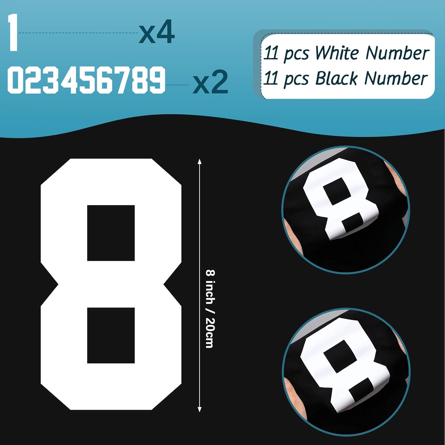 Zonon 22 Pcs Iron on Numbers for Jersey 0-9,Black, White,8 Inch