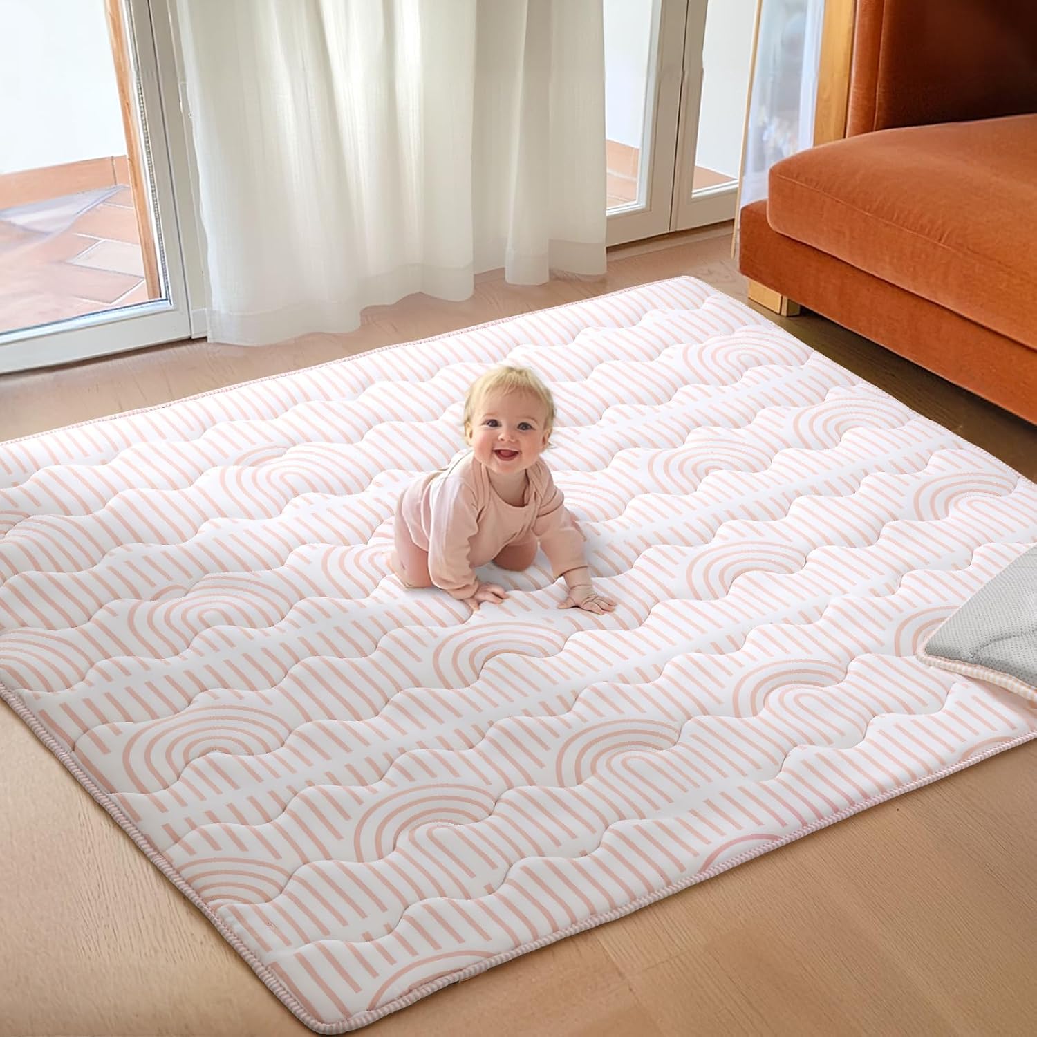 Mallify Baby Mat for Floor 71"x59", Extra Large Playpen Mat, 1.1'' Thick Foam Playmat for Tummy Time, Non-Slip Crawling Mat for Babies and Toddlers, Infants, Pink