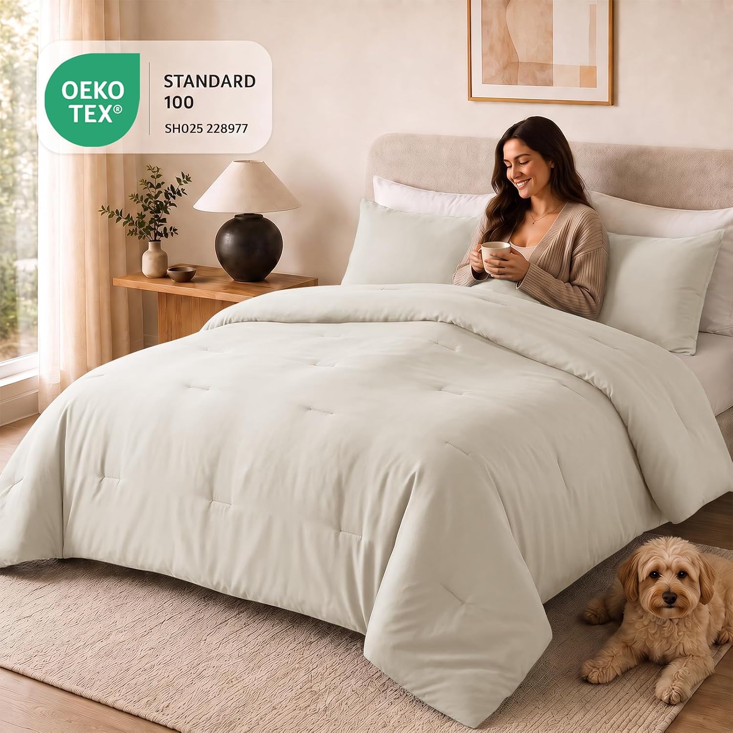 CozyLux Twin Comforter Set, 2 Pieces Down Alternative Bedding, Beige