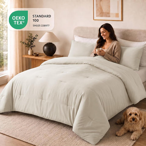 CozyLux Twin Comforter Set, 2 Pieces Down Alternative Bedding, Beige