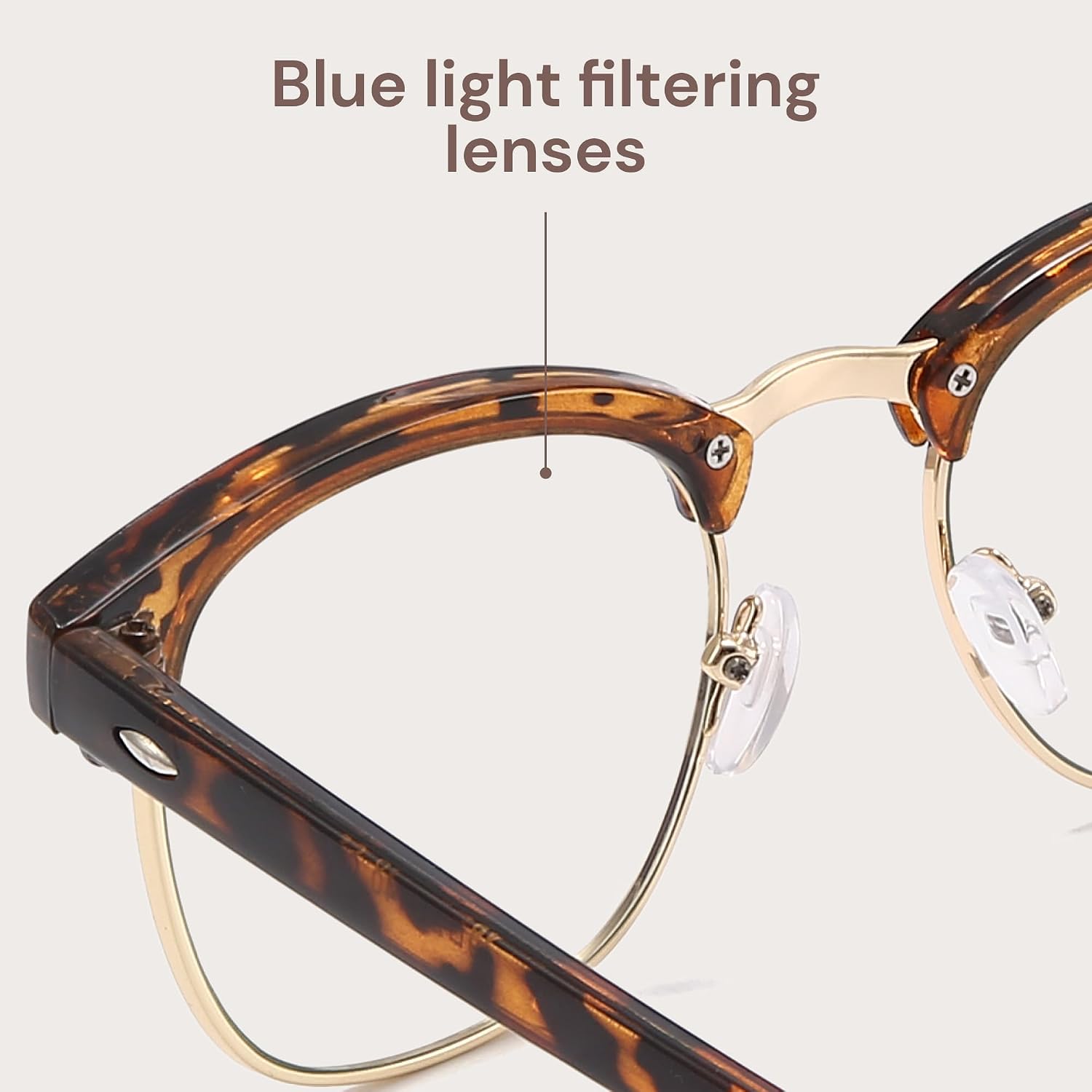 racico Blue Light Glasses for Men Computer - Gaming Blocking Anti Eyestrain UV Clear Lens Vintage Half Frame Fake Eyeglasses