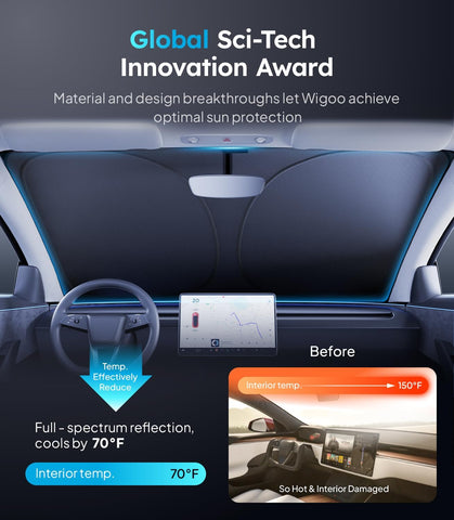 Wigoo for Tesla Model 3 Windshield Sunshade, OEM Design, 100% Sun Block