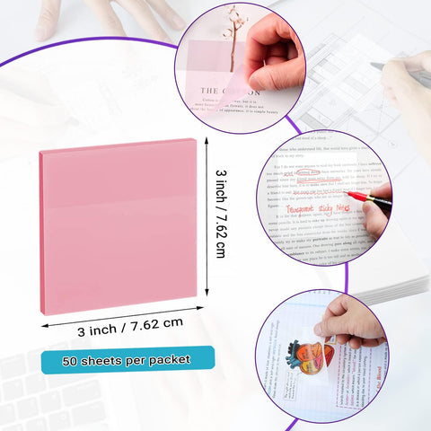 ENLUOM 400 Sheets Colored Transparent Sticky Notes - 3 x 3 in Translucent Sticky Notes, Pastel Clear Waterproof Self-Sticky Note, See Through Sticky Note, Aesthetic Office Supplies (8 Pads)