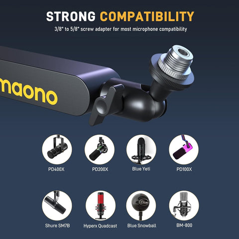 MAONO BA92 Low Profile Mic Boom Arm, Cable Management Microphone Stand