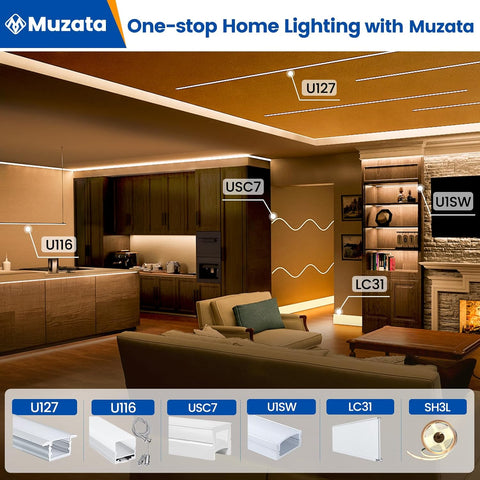 Muzata 20Pack 6.6FT Silver LED Strip Channel with Milky Diffuser U1SW WW