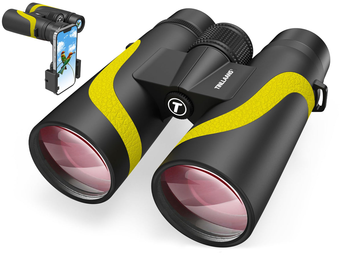 15x55 HD Binoculars for Adults High Powered,8° Wide Angle Binoculars,367/1000yds,BAK4 Prism FMC Lens,IPX7 Waterproof Binoculars for Bird Watching Hiking Travel Sports with Phone Adapter(Yellow)