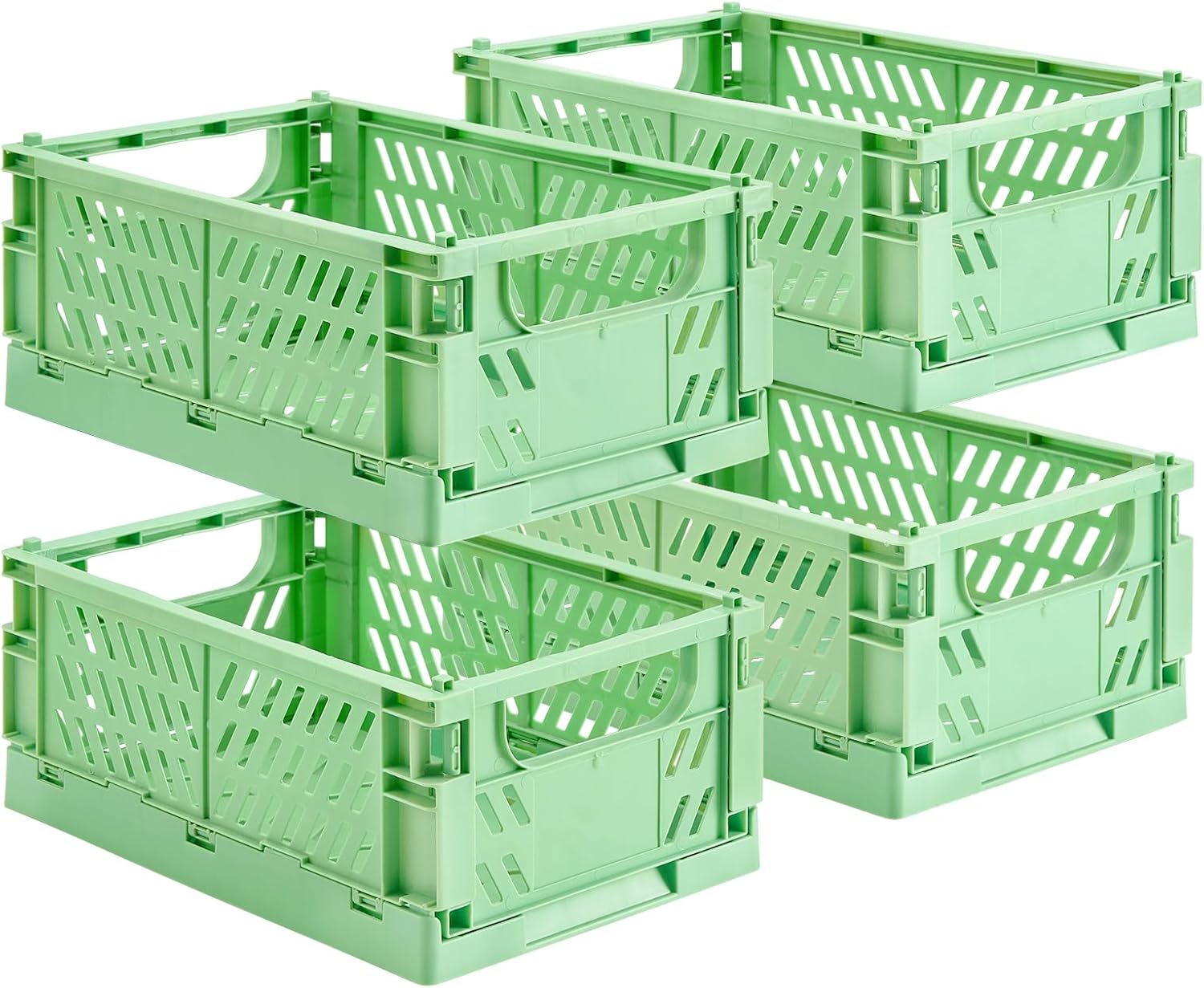 HUUSMOT 4-Pack Collapsible Plastic Storage Baskets, Green, 9.8"x6.5"x3.8"