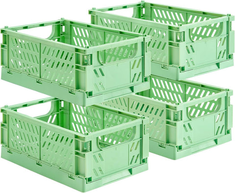 HUUSMOT 4-Pack Collapsible Plastic Storage Baskets, Green, 9.8"x6.5"x3.8"