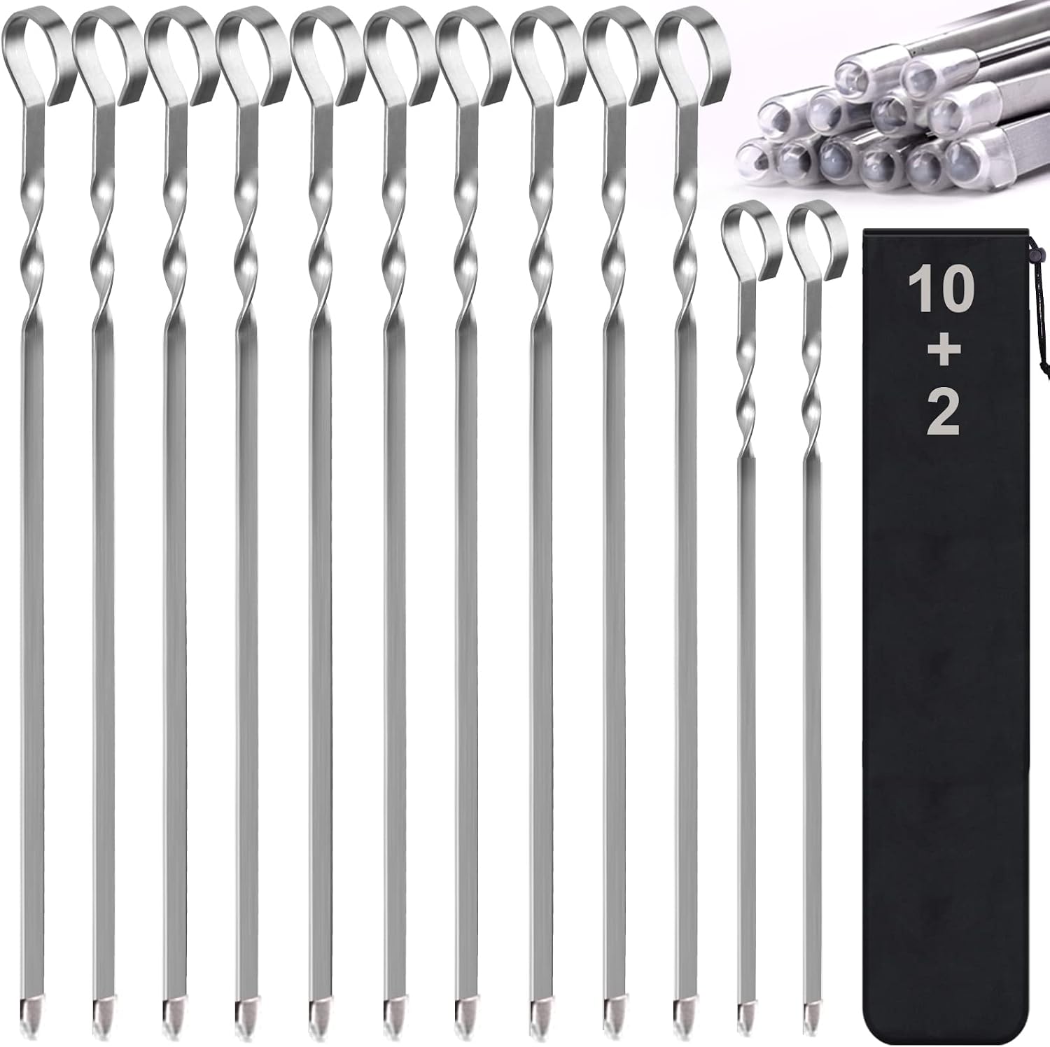 Skewers - 17" Kabob Skewers for Grilling, Metal Sticks for Kabobs Stainless Steel Flat Long Shish Kebab Reusable Grill BBQ Barbecue Sticks for Meat Chicken Vegetable, 12 Pack Bonus 14 Inch