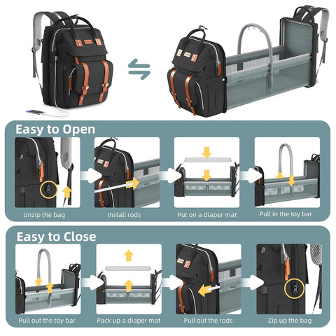 ISMGN Diaper Bag Backpack with Changing Station, Baby Bags for Boys, Black
