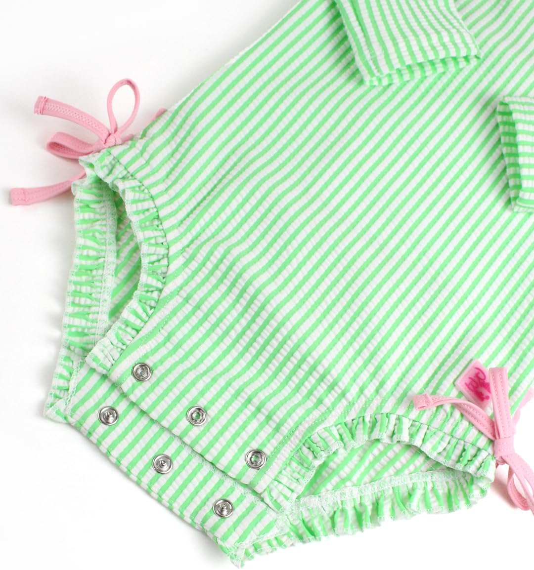 RuffleButts Baby Girls Seersucker Rash Guard - One Piece Swimsuit UPF 50+
