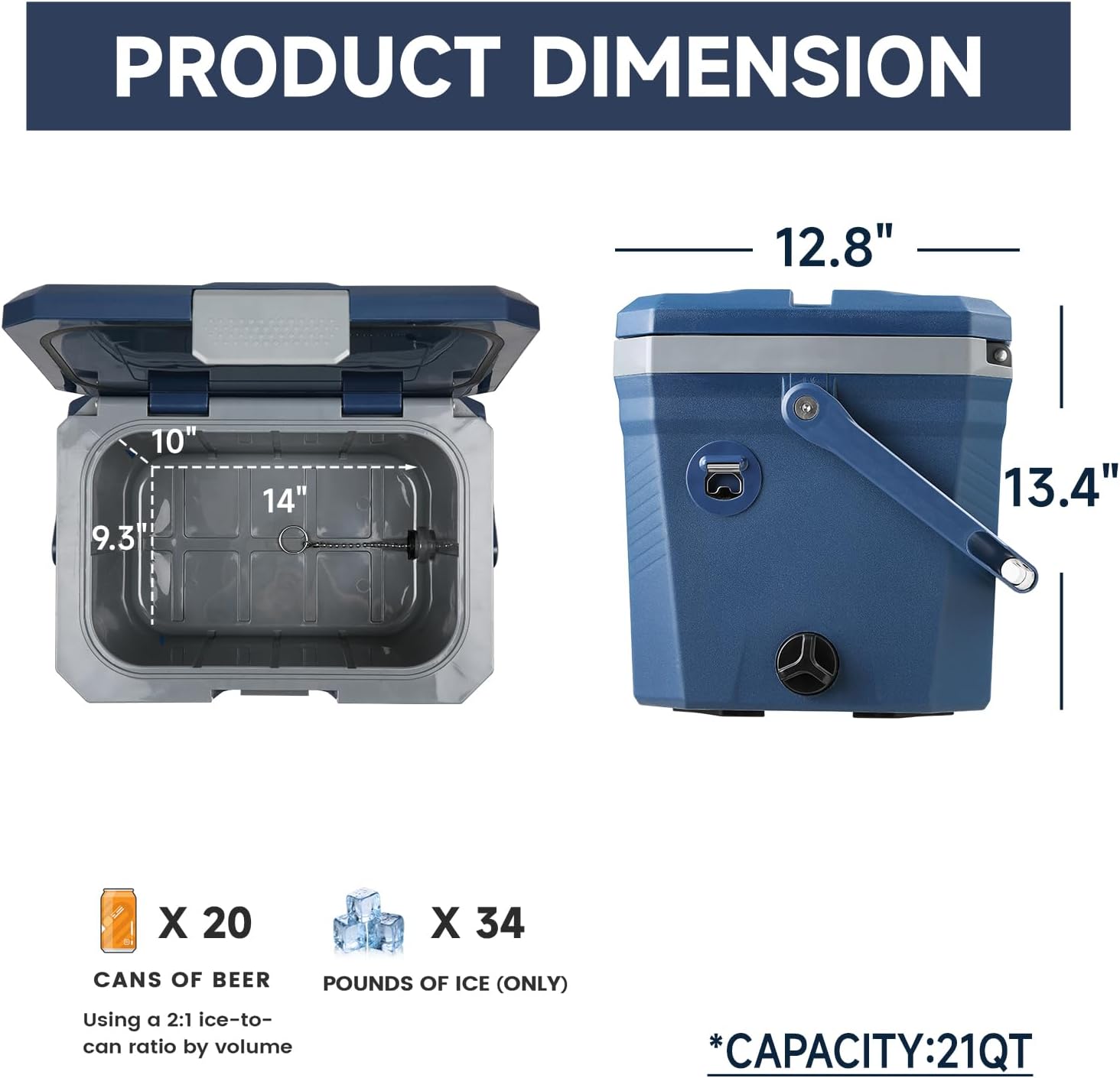 EchoSmile 20/35 Quart Insulated Cooler, Outdoor Portable Hard Shell Ice Chest