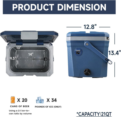 EchoSmile 20/35 Quart Insulated Cooler, Outdoor Portable Hard Shell Ice Chest