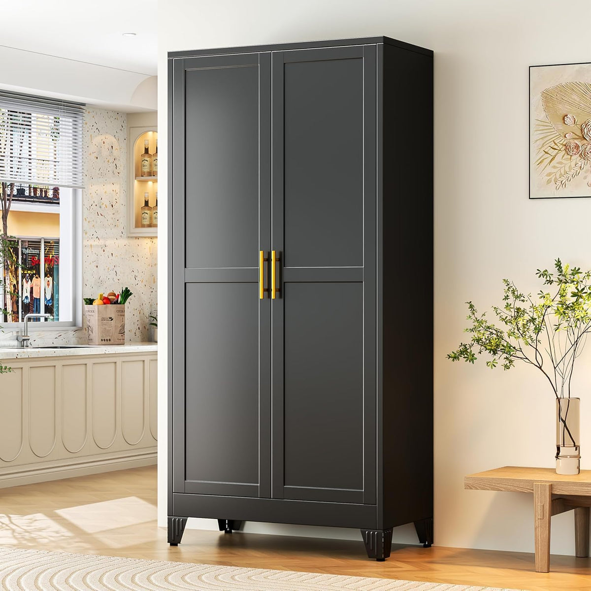 GAIOUS 75.2" Tall Metal Storage Cabinet, Kitchen Pantry Cabinet Black