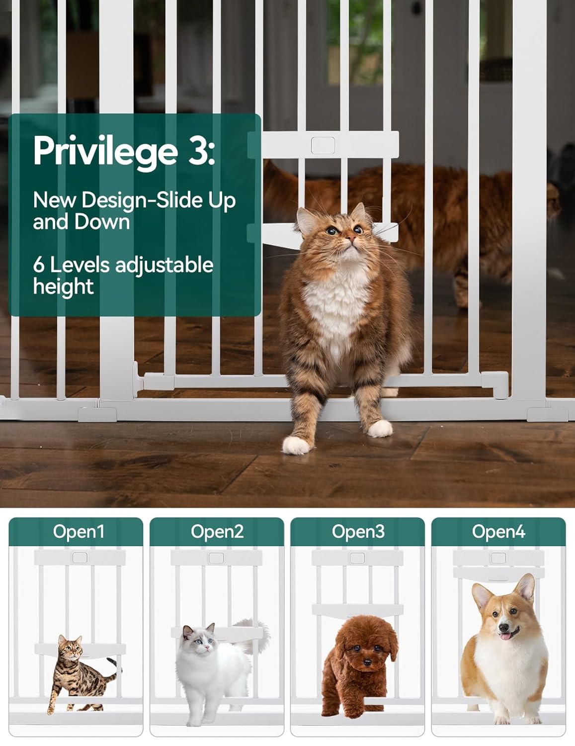 Babelio Extra Wide Dog Gate with Cat Door, CatPrivilege II, 29-48", White