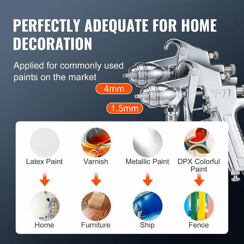VEVOR Spray Paint Pressure Pot Tank, 10L/2.5gal Air Paint Pressure Pot, 1.5mm+4mm Two Nozzles Two Spray Paint Guns for Industry Home Decor Architecture Construction Automotive Painting, 60PSI Max