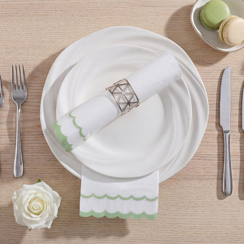 NatNarr 60 Pcs Sage Green and White Napkins, 2 Ply Scalloped Napkins