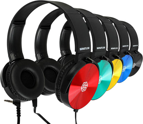 Kids Headphones Bulk 5 Pack, Student On Ear Color Varieties, Comfy Swivel Earphones for Classroom, Library, School, Airplane, for Online Learning and Travel, Noise Stereo Sound 3.5mm Jack (Colorful)