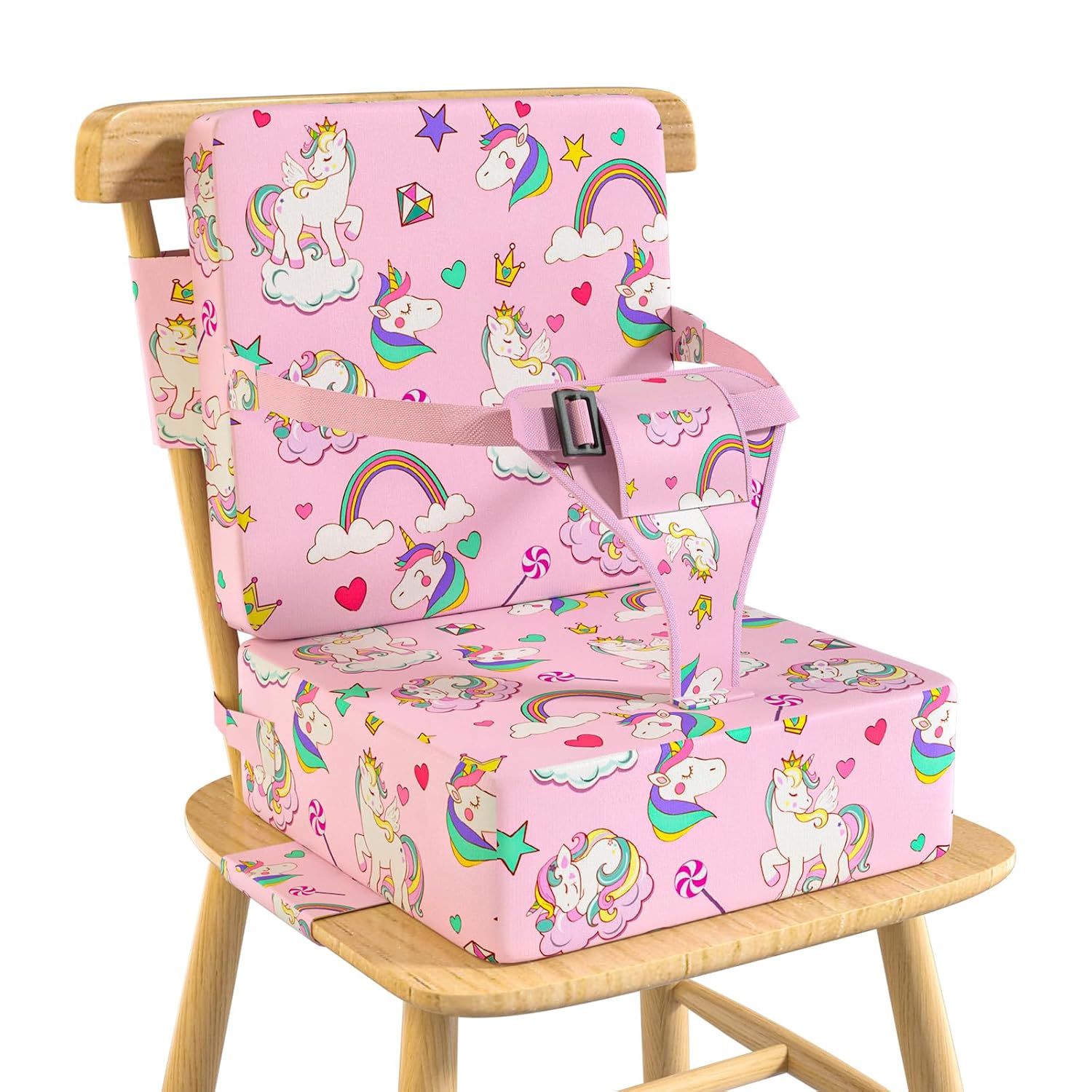 Booster Seat for Kitchen Chair with Backrest, Removable, TPU Waterproof