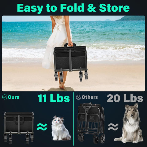KINGRACK Collapsible Wagon Cart with Wheels Foldable, Black, 360 lbs Heavy Duty Folding Utility Wagon - Portable All Terrain Grocery Cart for Groceries/Shopping/Outdoor/Camping/Fishing/Sports