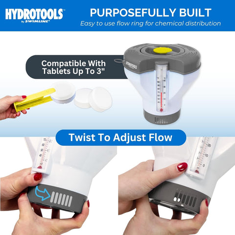 SWIMLINE | Floating Pool Chlorine Tablet Dispenser | Smart-Refill | Tongs