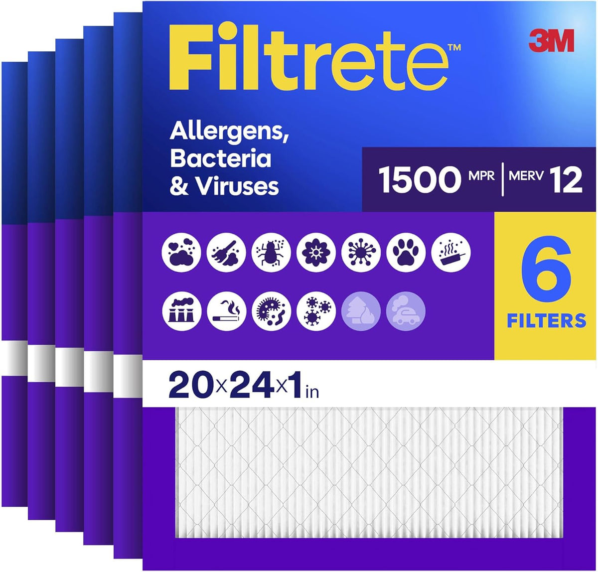 Filtrete 20x24x1 Air Filter, MERV 12, MPR 1500, 6 HVAC Filters
