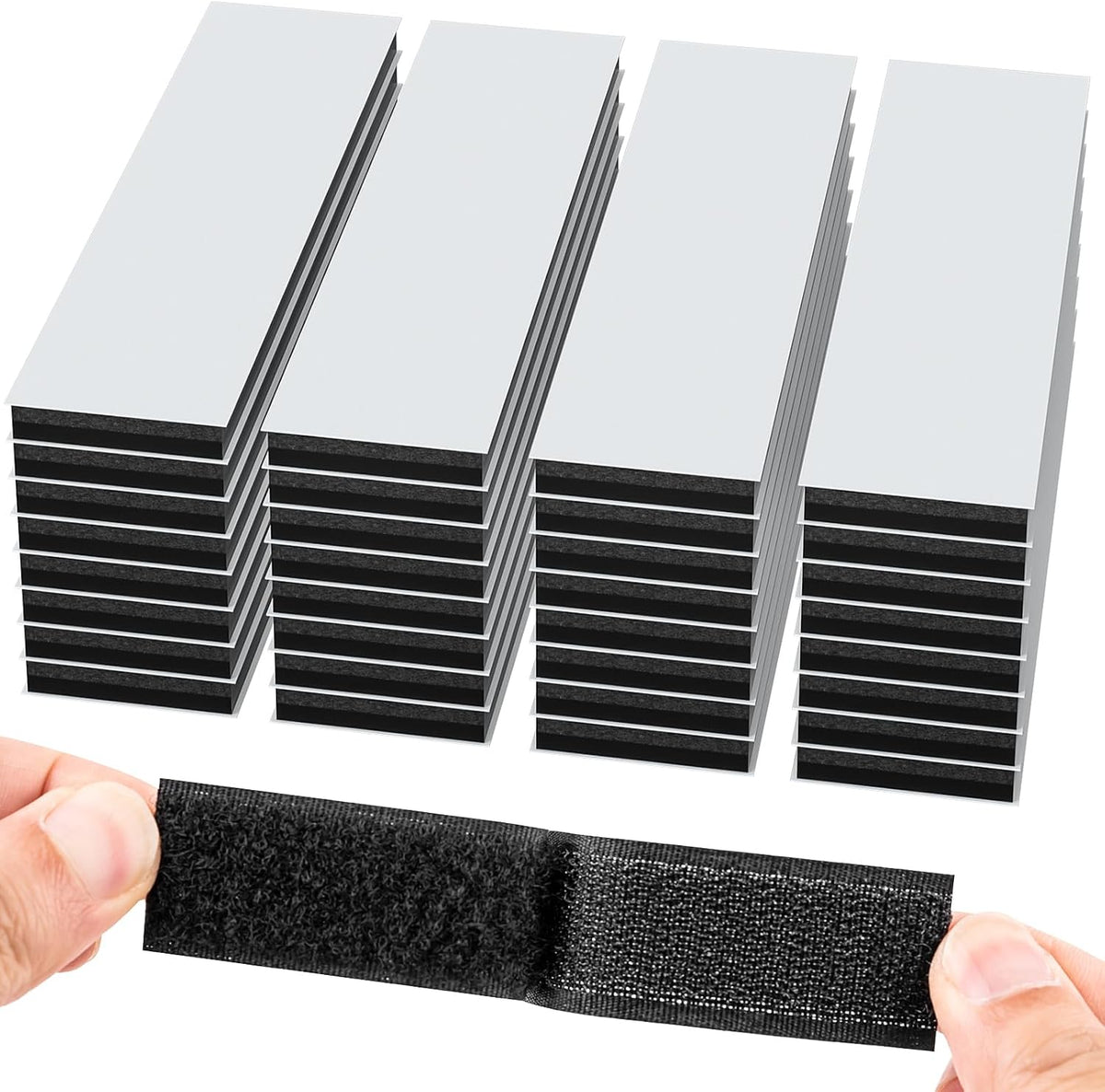 32 Sets 1x4 Inch Hook and Loop Strips with Adhesive Heavy Duty Tape, Black