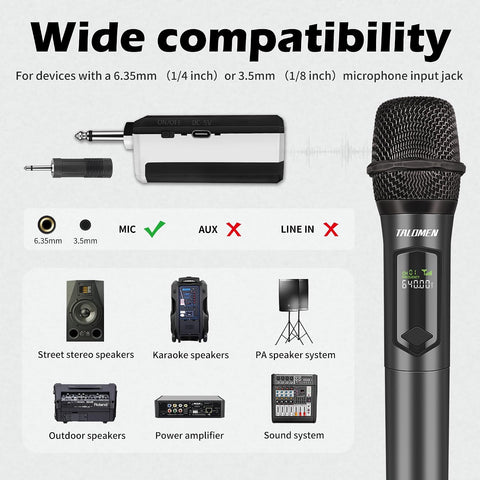 talomen Wireless Microphones, Professional Dual Karaoke Microphone for Singing, Handheld Cordless Dynamic Mic System with Rechargeable Receiver(160 Ft) for Wedding, DJ, Speech, Church, Party, K602-BW