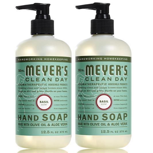 MRS. MEYER'S CLEAN DAY Liquid Hand Soap in Basil Scent, 12.5 ounce bottle (2 Bottles)