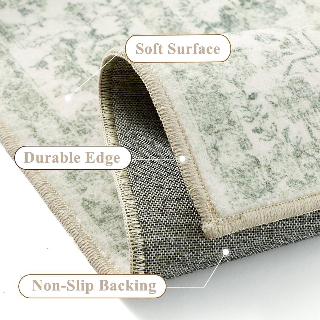 PureCozy 2x3 Green Area Rug Washable Vintage Non Slip Carpet