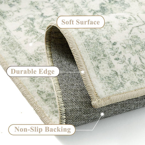 PureCozy 2x3 Green Area Rug Washable Vintage Non Slip Carpet
