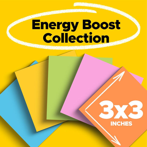 Post-it Super Sticky Notes, 3 x 3 in, Neon Fizz, 6 Pads, 70 Sheets/Pad