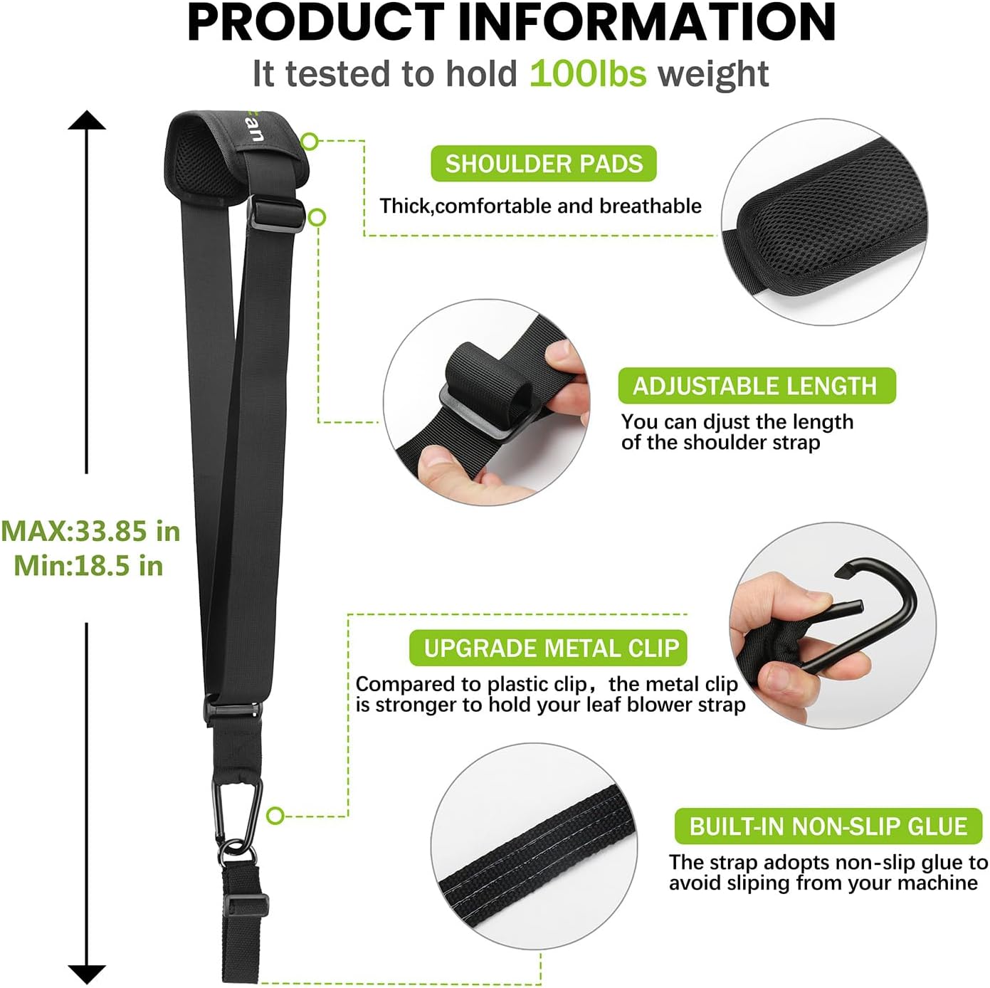 Trimmer Strap for Weed Eater Shoulder Strap Harness [Upgraded Metal-Clip]