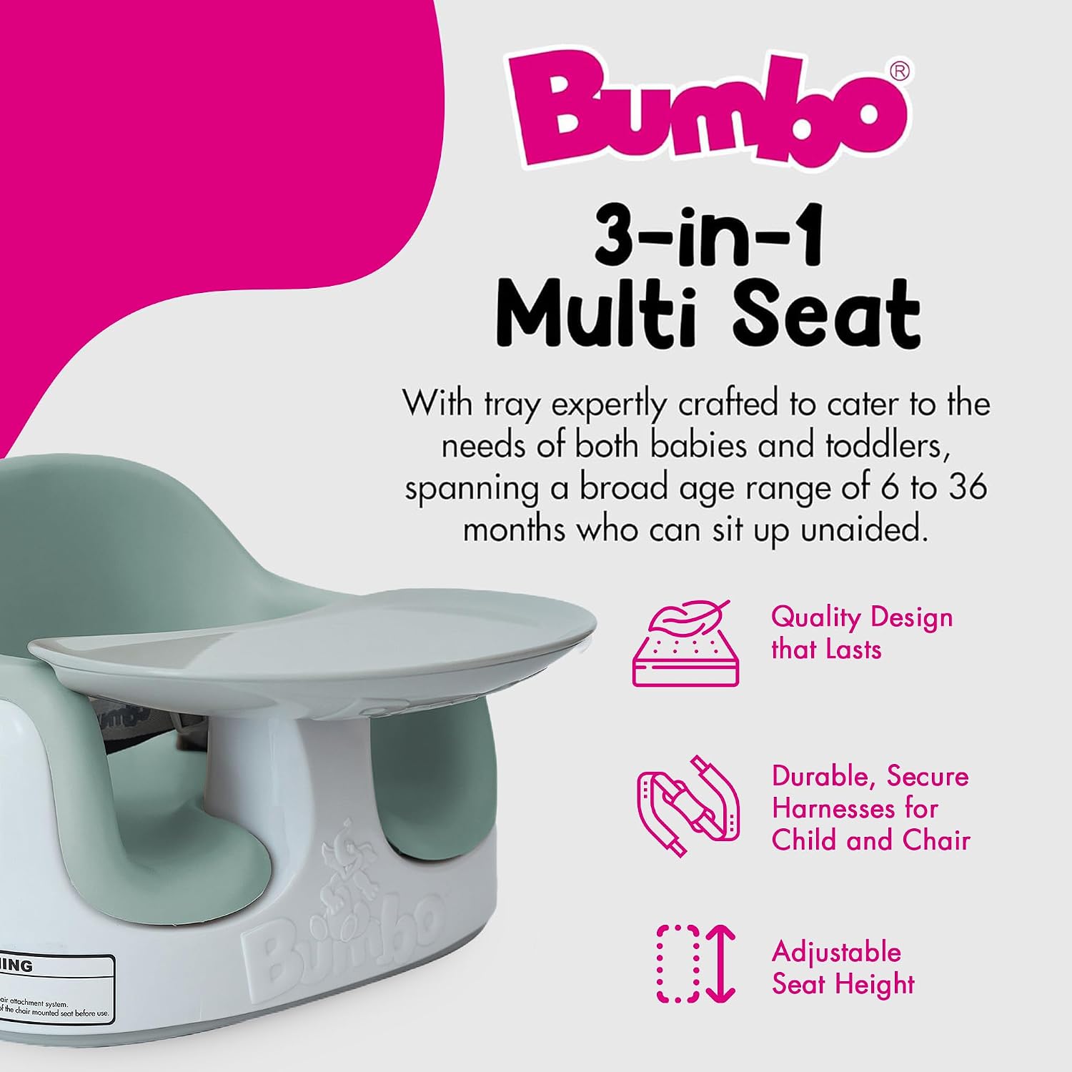 Bumbo 2 Pack 3-in-1 Infant Multi-Seat with Tray, 6 to 36 Months, Agave