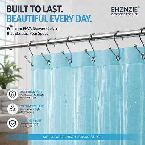 EHZNZIE Aqua Shower Curtain Liner 72x72, PEVA Waterproof Bath Curtain, No Chemical Smell, 3 Weighted Magnets, Durable with Rustproof Metal Grommets