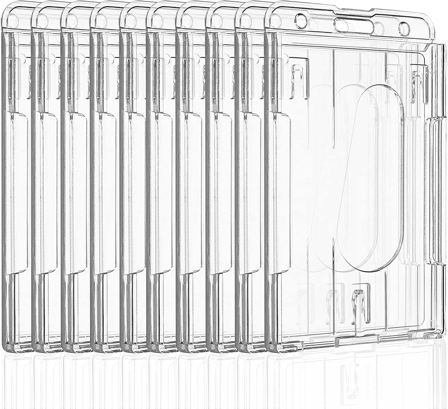 Pawfly 50 Pack Vertical 2-Card Badge Holder with Thumb Slot Hard Transparent PC Case Protector for Office School IDs Credit Cards Driver’s Licenses and Passes