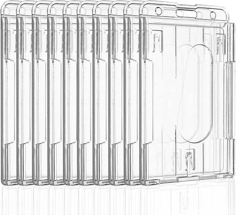 Pawfly 50 Pack Vertical 2-Card Badge Holder with Thumb Slot Hard Transparent PC Case Protector for Office School IDs Credit Cards Driver’s Licenses and Passes