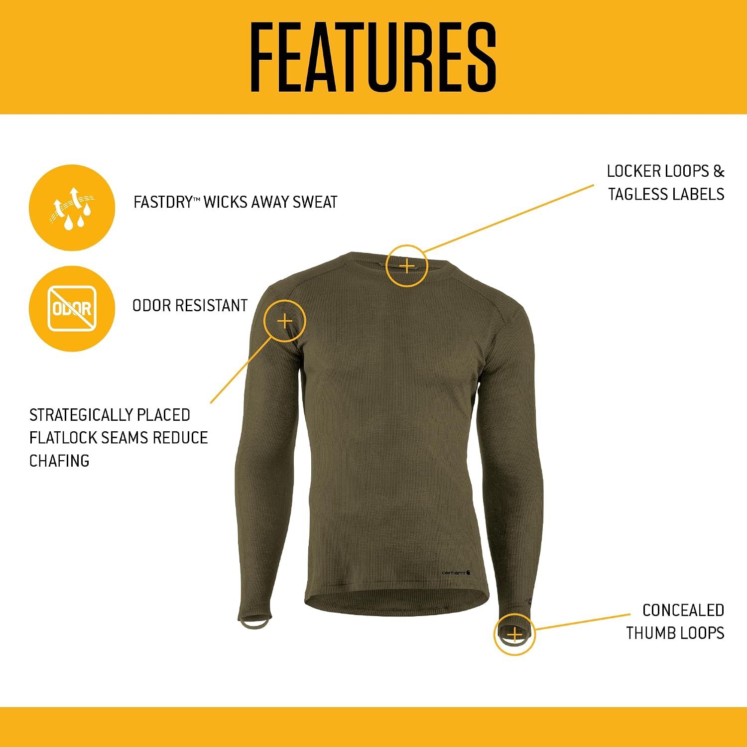 Carhartt Men's Force Midweight Waffle Base Layer Crewneck Top