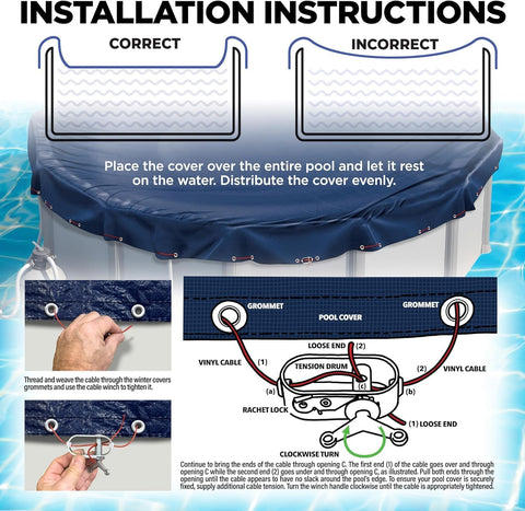 28 ft Round Pool Cover for Above Ground Pools, Above Ground Pool Cover, Swimming Pool Cover, Winter Pool Cover, Keeps Out Debris, Cold and UV Resistant, Supreme Mesh, Navy Blue