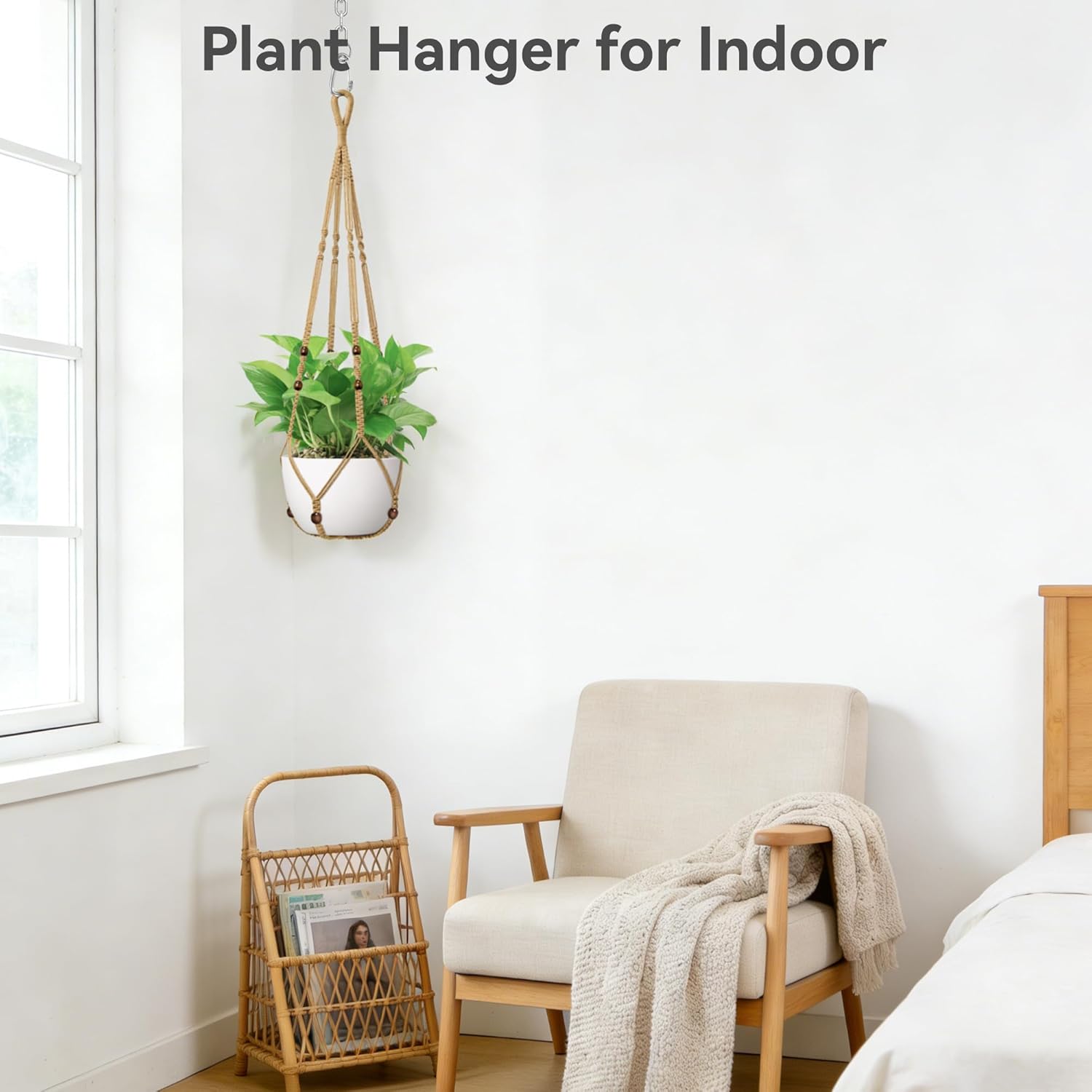 USLAI Macrame Plant Hanger, Fits 4 to 15 Inch Pots, 35 Inch, Brown, 2 Pack
