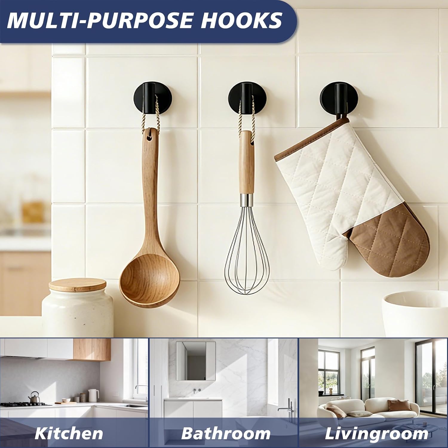 Waterproof No-Drilling Suction Cup Shower Hooks, Matte Black