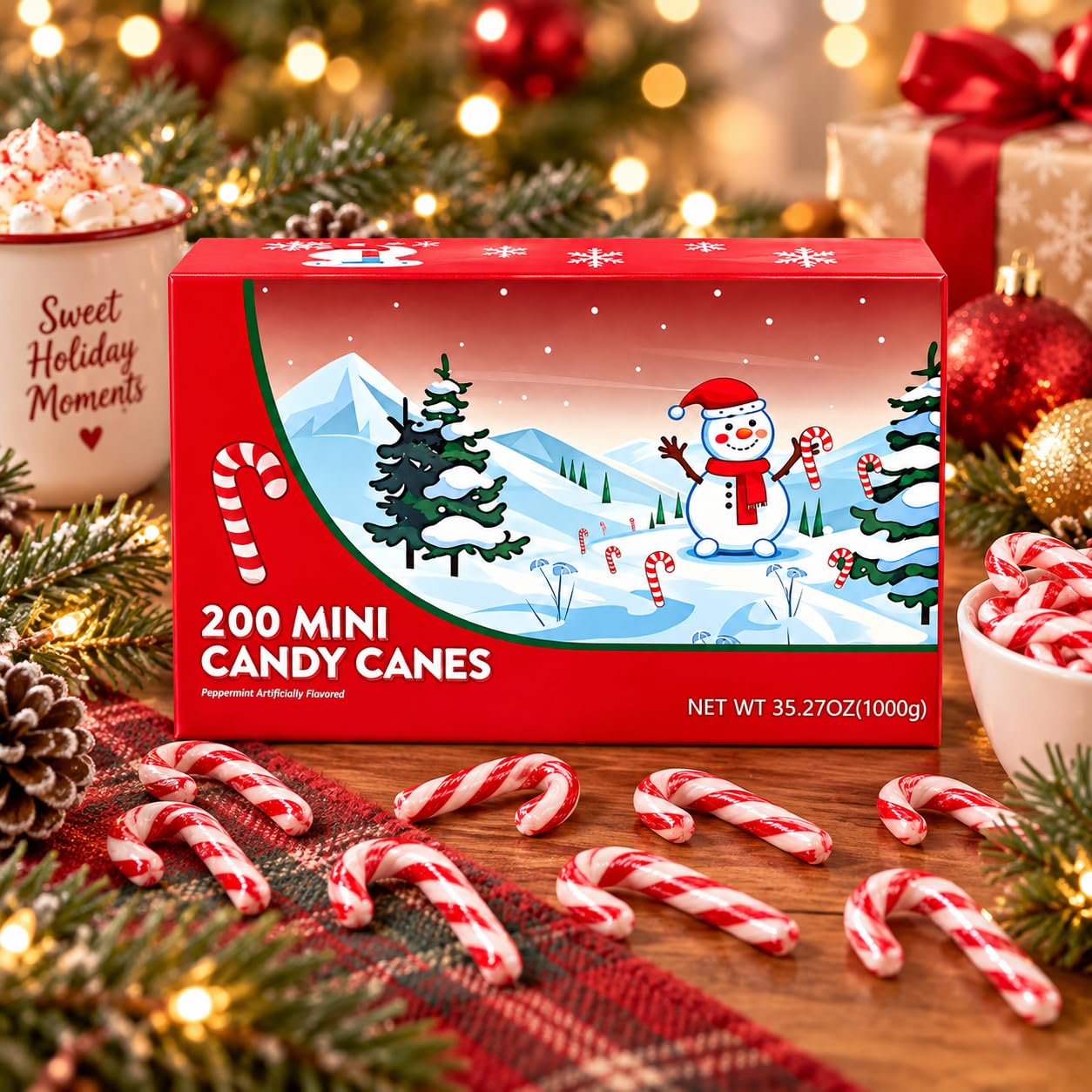 Red and White Peppermint Flavor Mini Candy Canes 1-200 Count Box