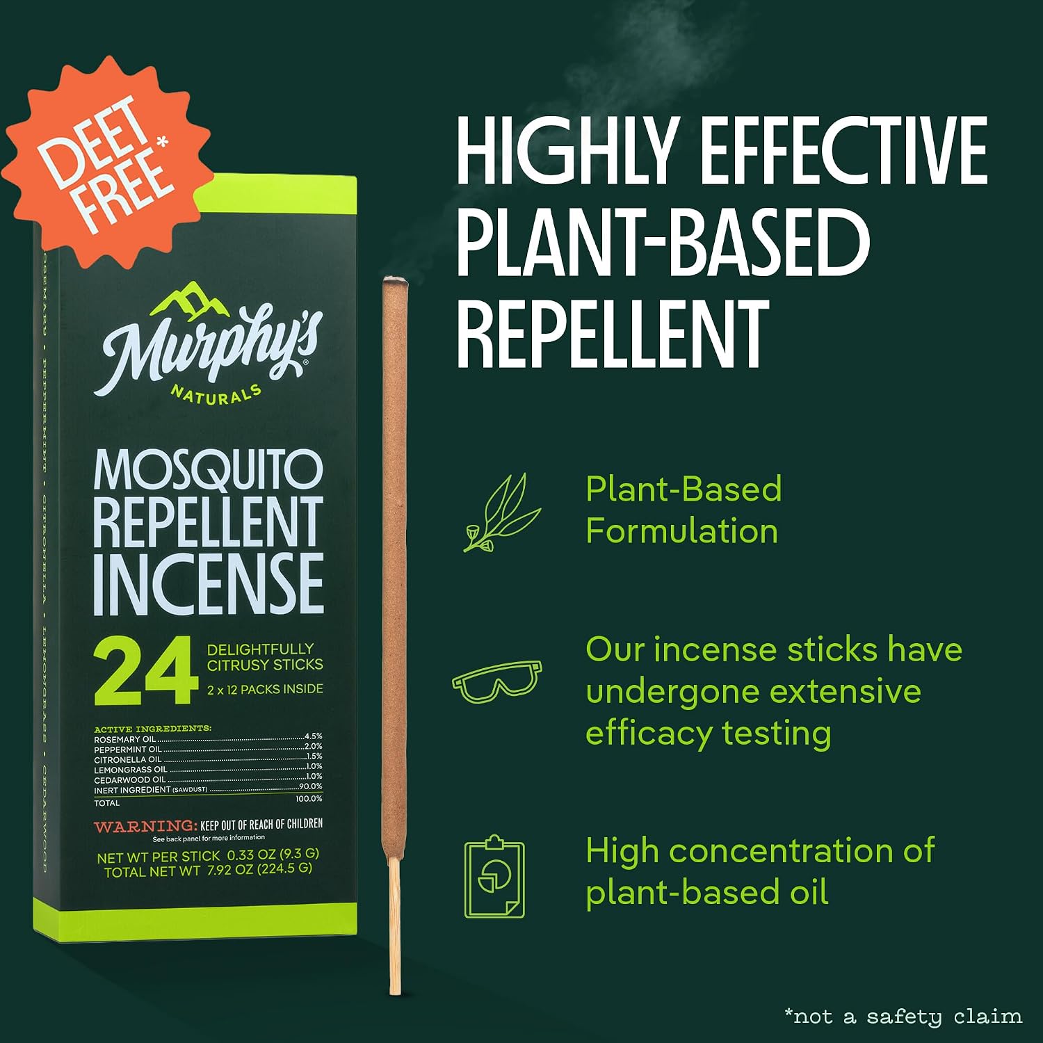Murphy's Naturals Citronella Mosquito Repellent Incense Sticks, 24 Count