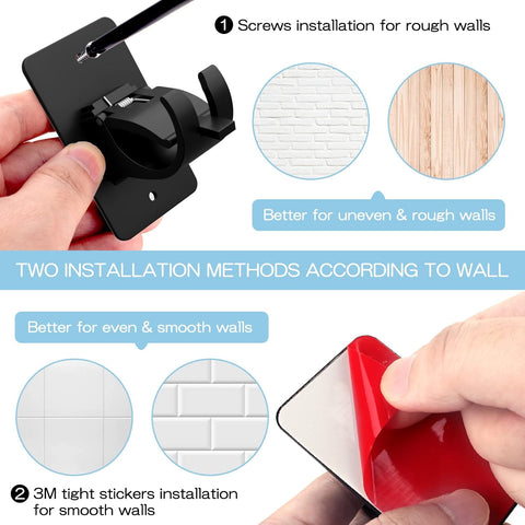 2 Pieces Self Adhesive Curtain Rod Bracket, Universal Plastic Curtain Rod Holders, No Drill Curtain Rod Brackets Curtain Rod Hooks for Bathroom, Bedroom, Livingroom, Kitchen (Black)
