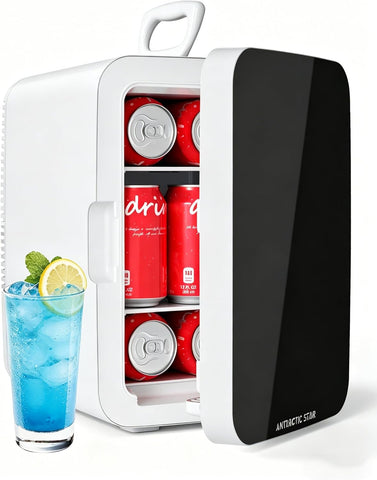 Antarctic Star Mini Personal Fridge Cooler, 10L Portable Compact Refrigerator, 2.6 Gal Small Cooler with AC/DC Adapters for Beverages, Food, Skincare, Bedroom, Office, Dorm Room, or Cabin, White