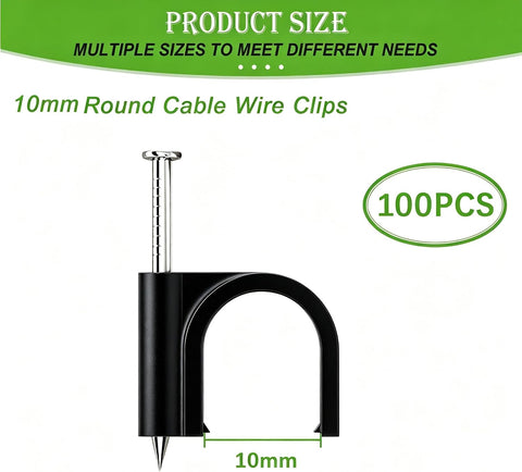 mxuteuk 100PCS 10mm Cable Clips with Nails,Black Round Cable Wire Clips