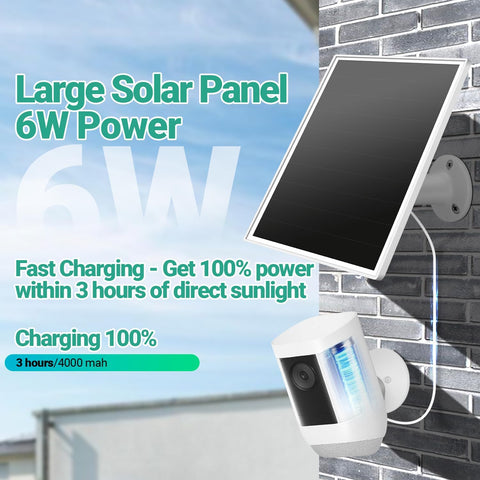 2 Pack Solar Panel for Ring Camera, 6W Solar Charger with USB-C & Barrel Plug for Ring Stick Up Pro/Plus & Spotlight Cam Battery Series, Waterproof, 9.8ft Cable (White)